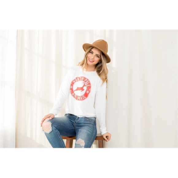 North Pole Air Mail long sleeve crew neck Print Top - Picture 9 of 11